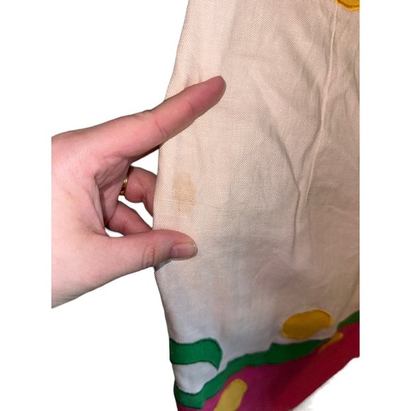 Vintage Bouillabaisse Womens 100% Linen Shift Dress Sz 4 Pink Green Graphic READ - Picture 2 of 6